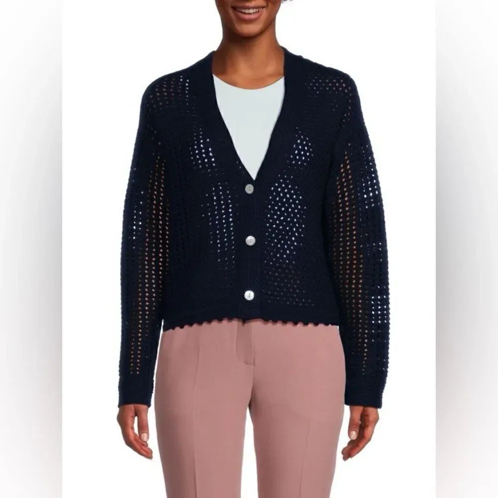 VINCE NWT Crochet Cardigan in Navy Blue $395